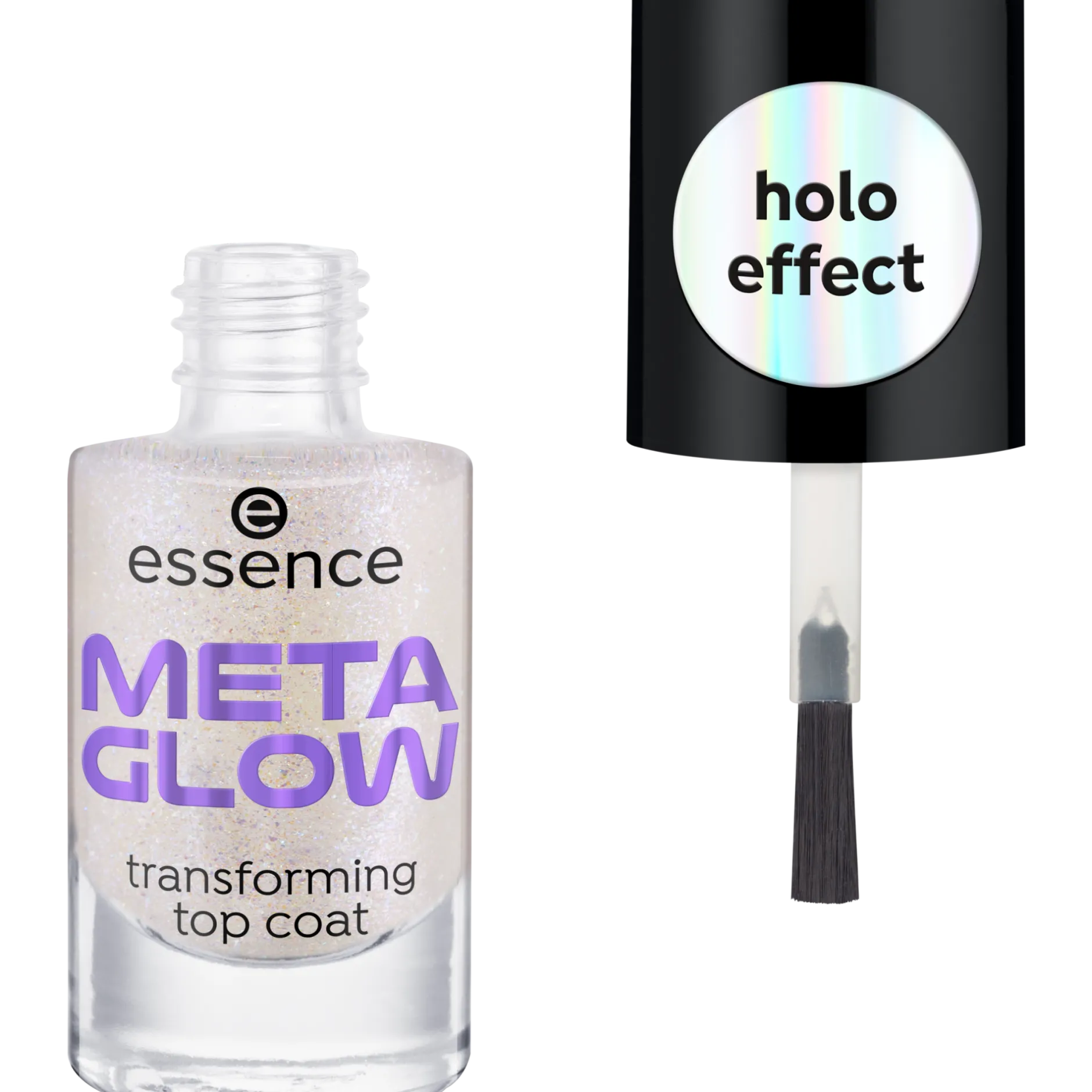 Top- En Basecoat^essence META GLOW transformerende topcoat -
